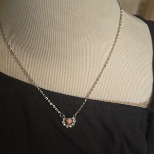 Elegant Silver and Pink Pendant Necklace